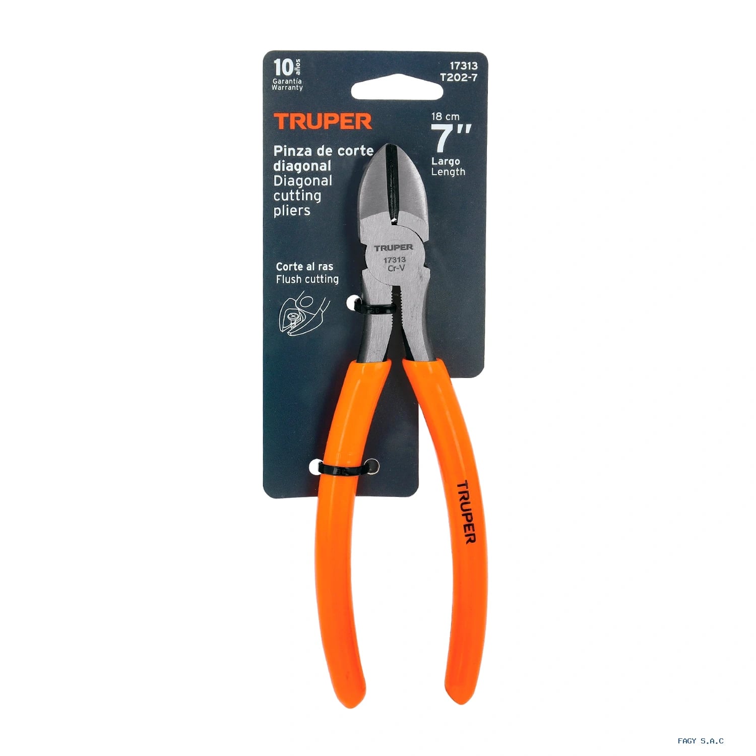 Alicate pinza de corte diagonal 7" mango de PVC, Truper 17313