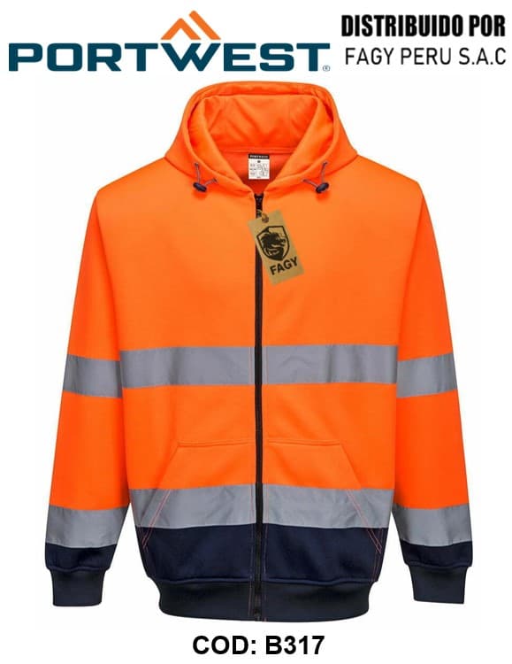 Sudadera bicolor con capucha y cremallera frontal B317 - PORTWEST