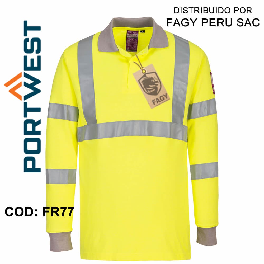 Polo de manga larga, ignífugo, antiestático y de alta visibilidad FR77 - PORTWEST