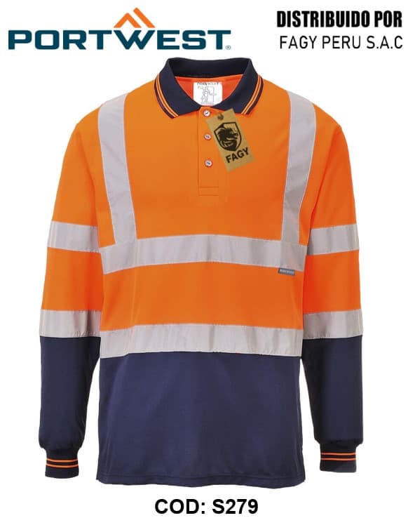 Polo bicolor de manga larga S279 - PORTWEST
