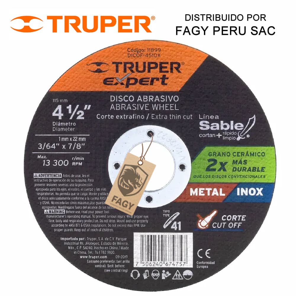 Disco 4-1/2″ corte de metal Truper 11899 - Truper