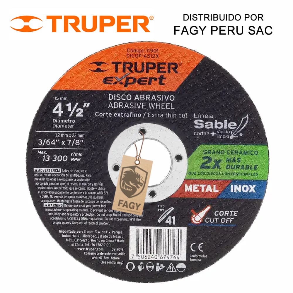 Disco 4-1/2″ corte de metal Truper 11901 - Truper