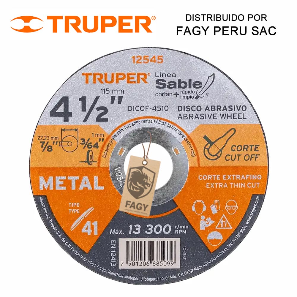 Disco 4-1/2″ corte de metal Truper 12545 - Truper