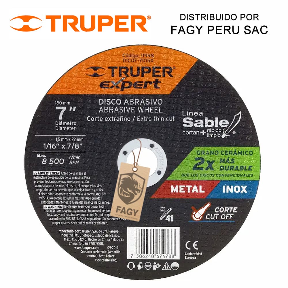 Disco 7″ corte de metal Truper 11998 - Truper