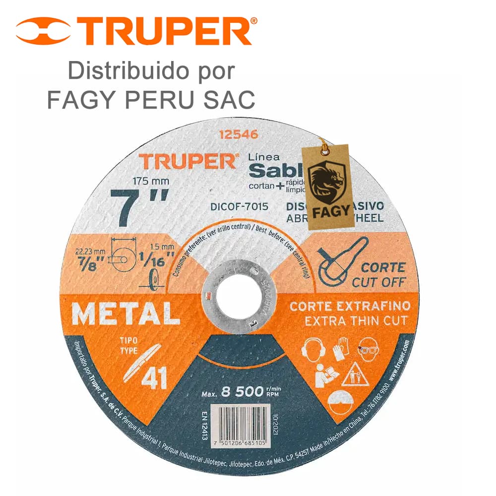 Disco 7″ corte de metal Truper 12546 - Truper