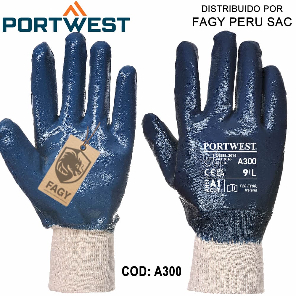 Guante nitrilo puño elastico A300 - PORTWEST