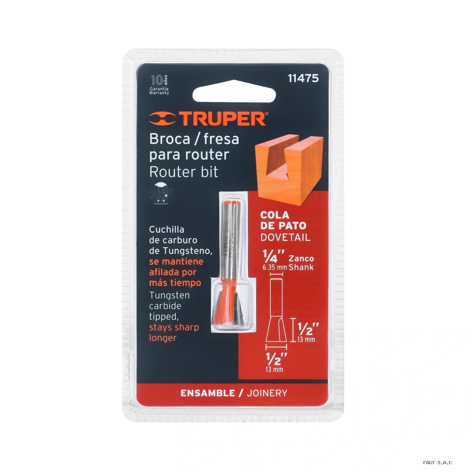 Broca para router, cola de pato, 1/2", Truper 11475