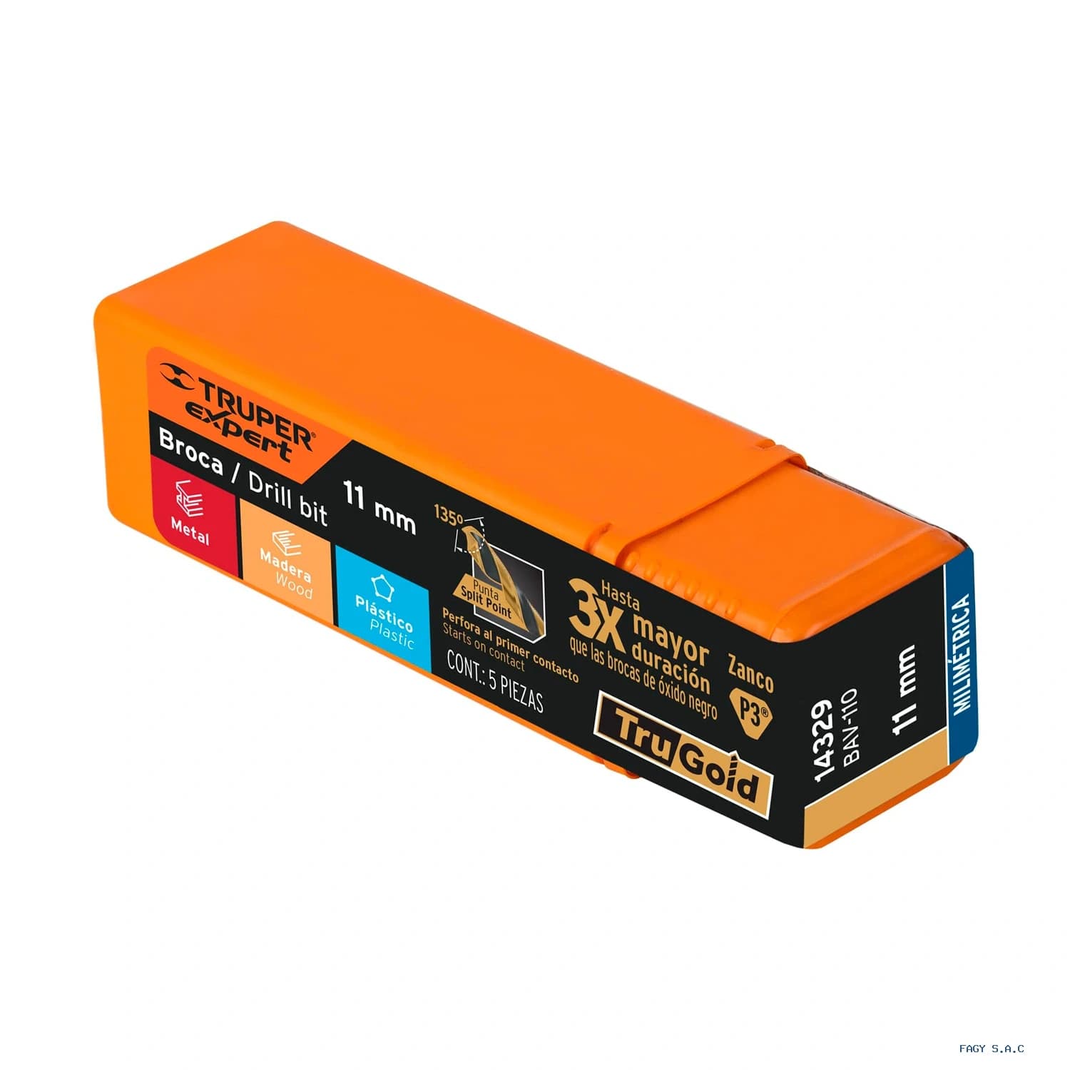 Broca HSS 11.0 mm Trugold para metal, Truper Expert 14329