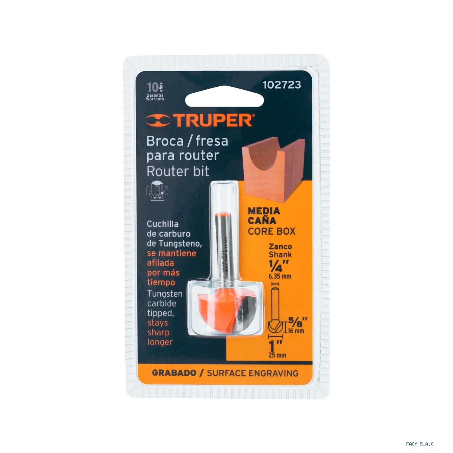 Broca para router, media caña, 1", Truper 102723