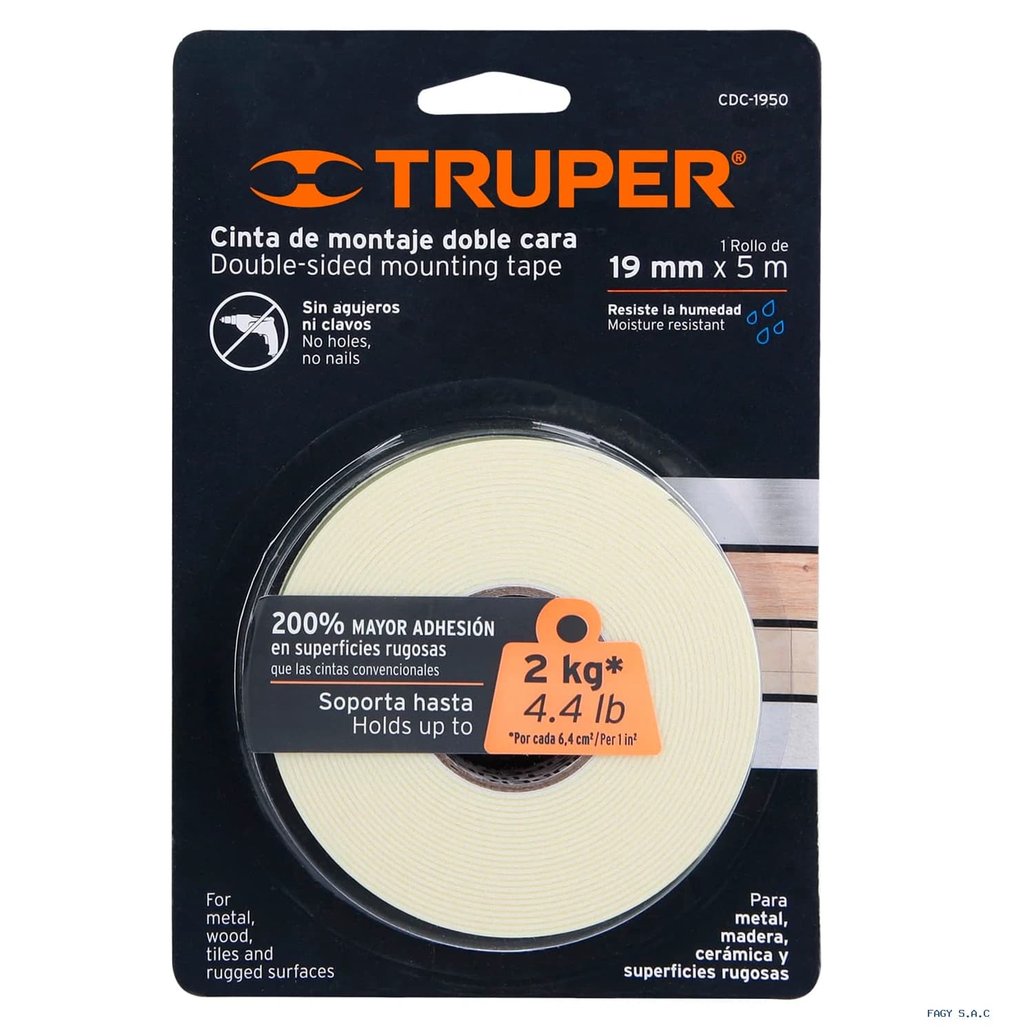 Cinta doble cara de 19 mm x 5 m Truper 11725 - Truper