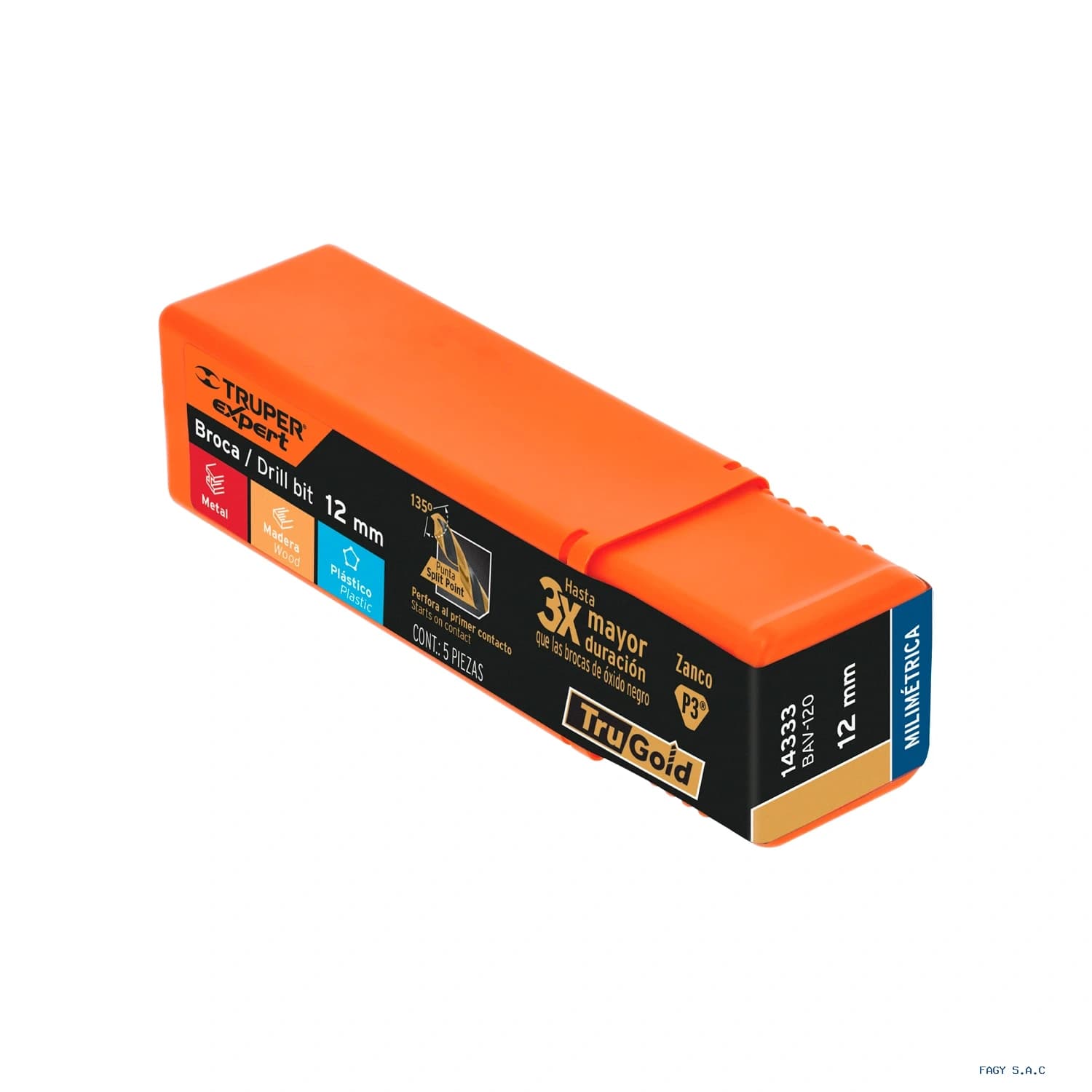Broca HSS 12.0 mm Trugold para metal, Truper Expert 14333