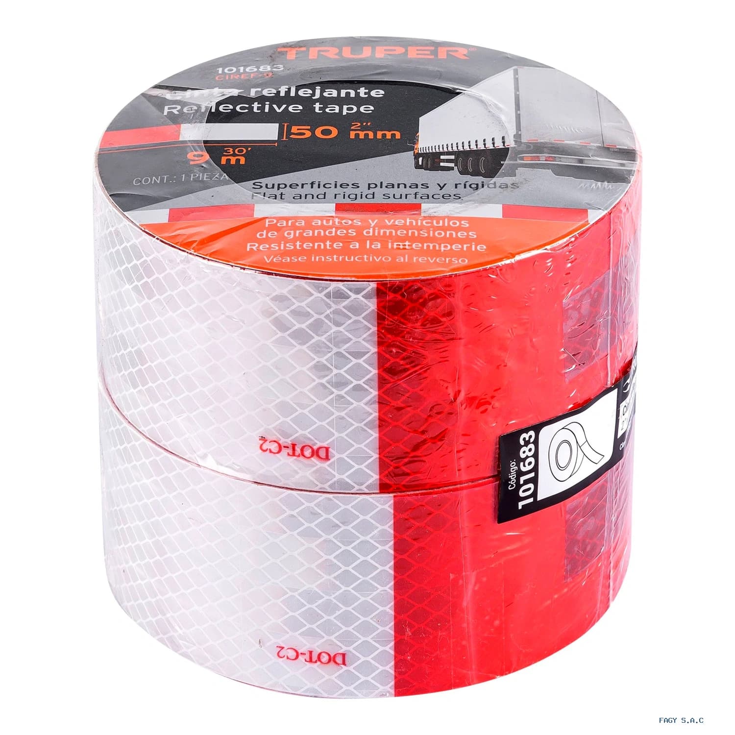 Rollo de 9 m x 2″ de cinta reflejante de PVC Truper 101683 - Truper