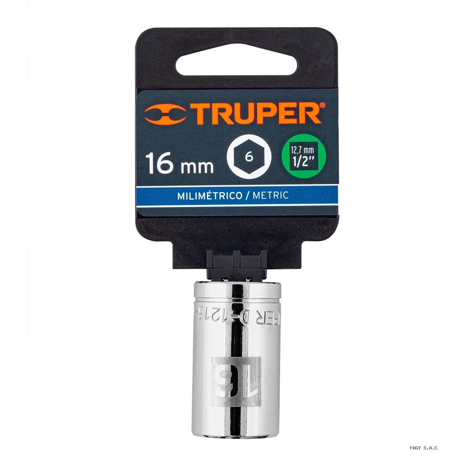 Dado de 16 mm, 6 puntas, cuadro 1/2", Truper 13266