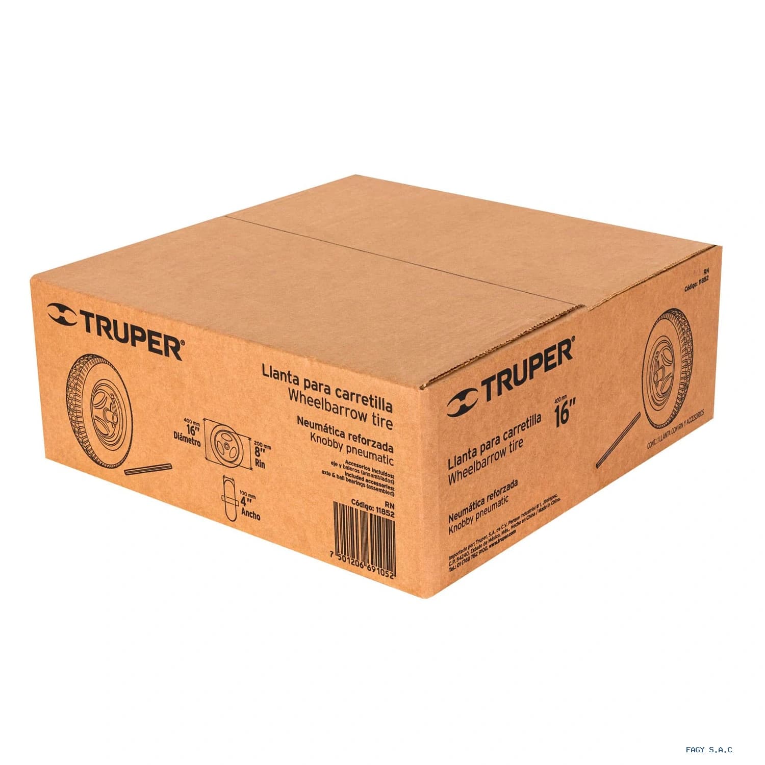 Llanta completa neumática 16″ incluye eje y baleros 11852 - Truper