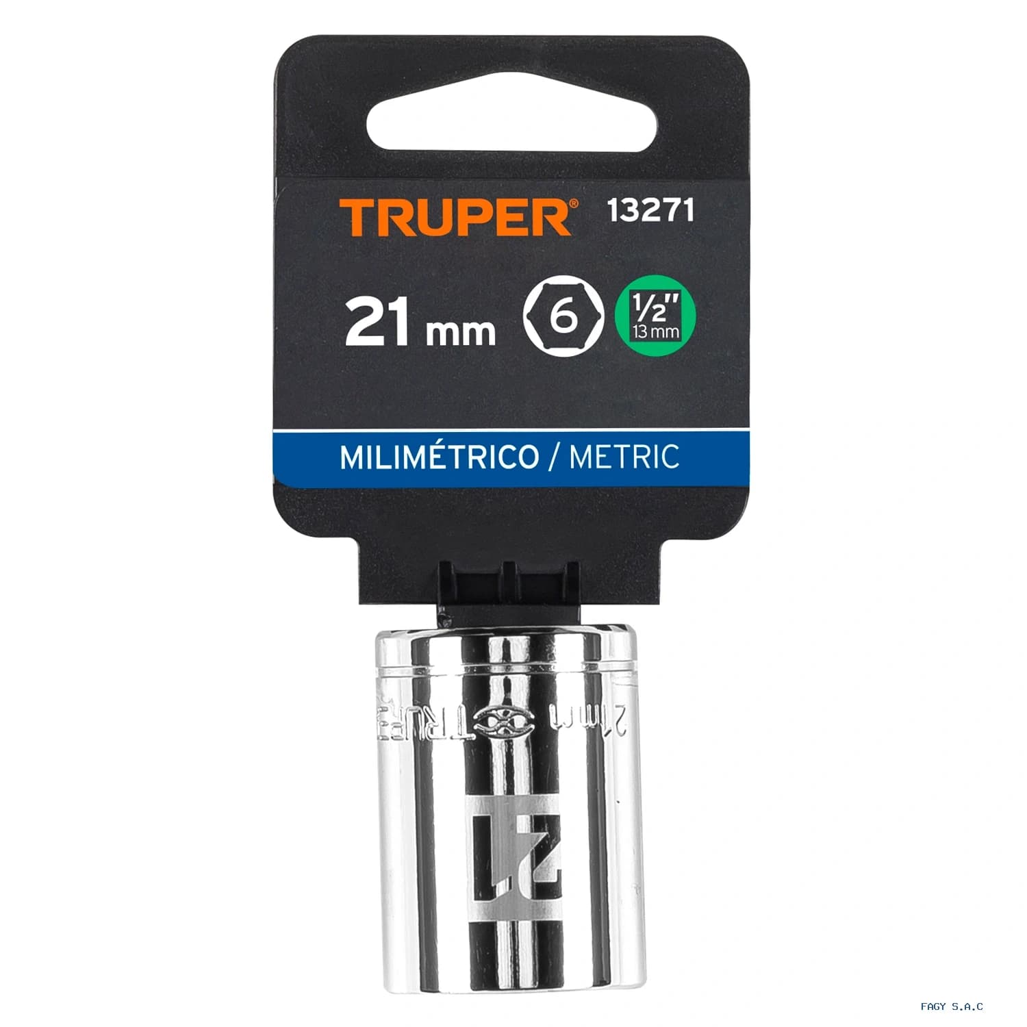 Dado de 21 mm, 6 puntas, cuadro 1/2", Truper 13271
