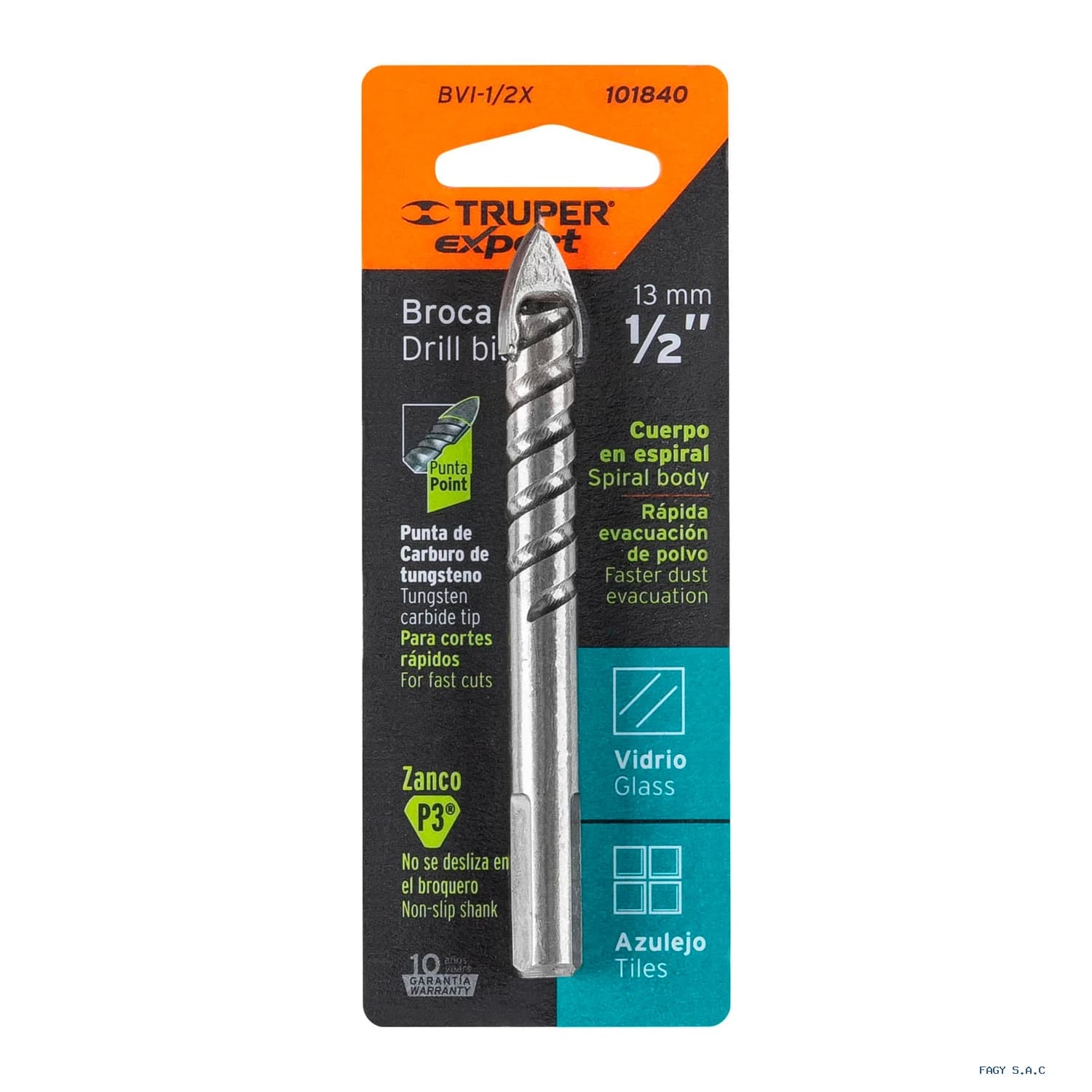 Broca para vidrio y azulejo 1/2", Truper Expert 101840