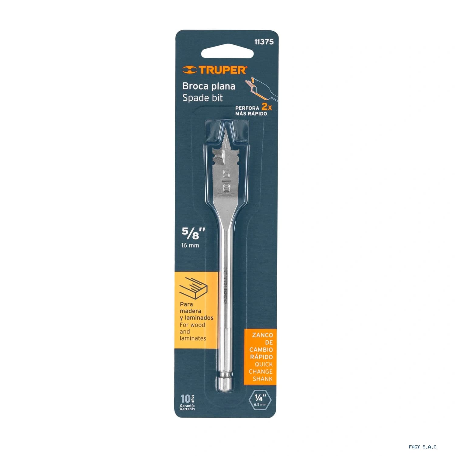 Broca plana de manita 5/8" para madera, Truper 11375