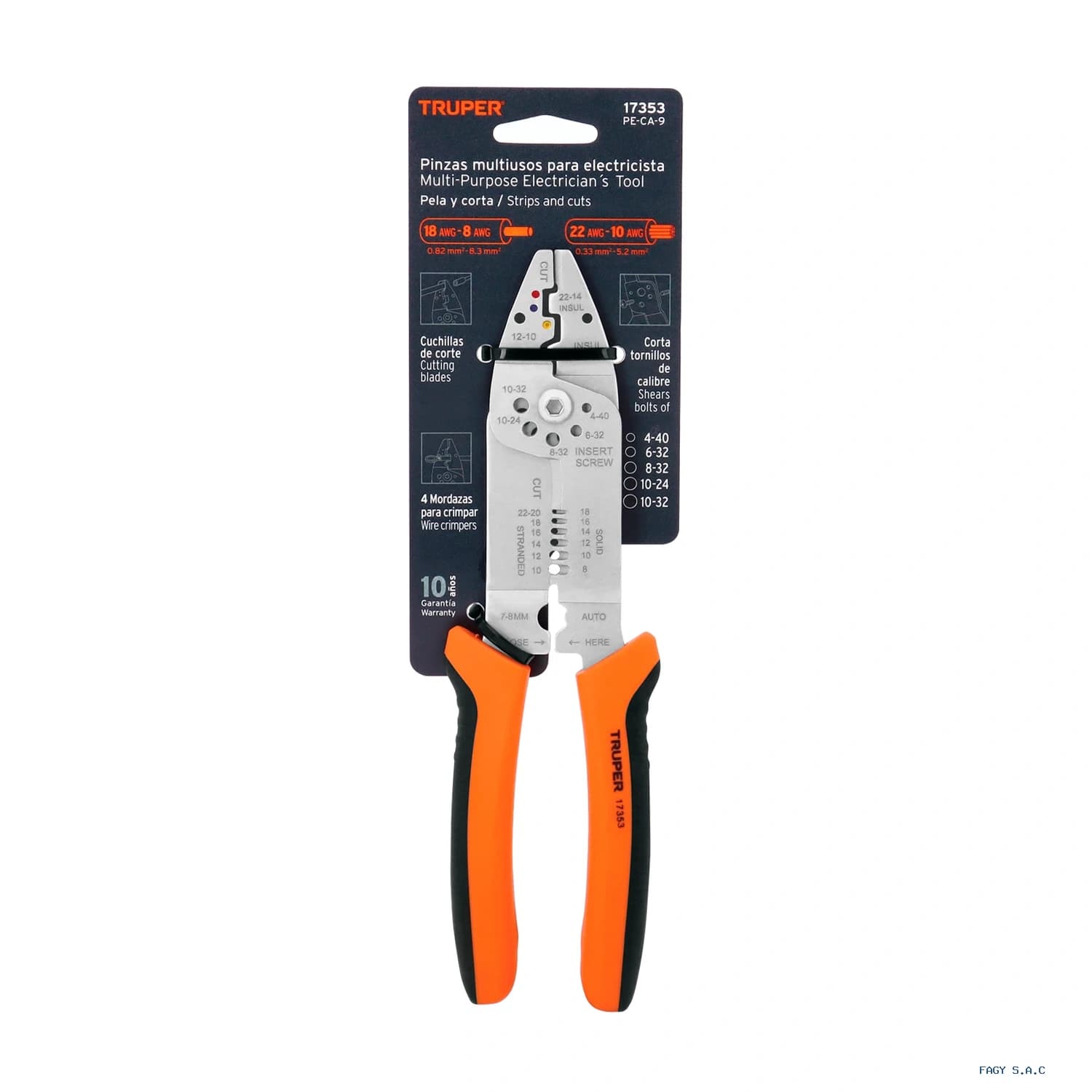 Alicate pinza 9" pela cables, 26 a 10 AWG, TRUPER 17353