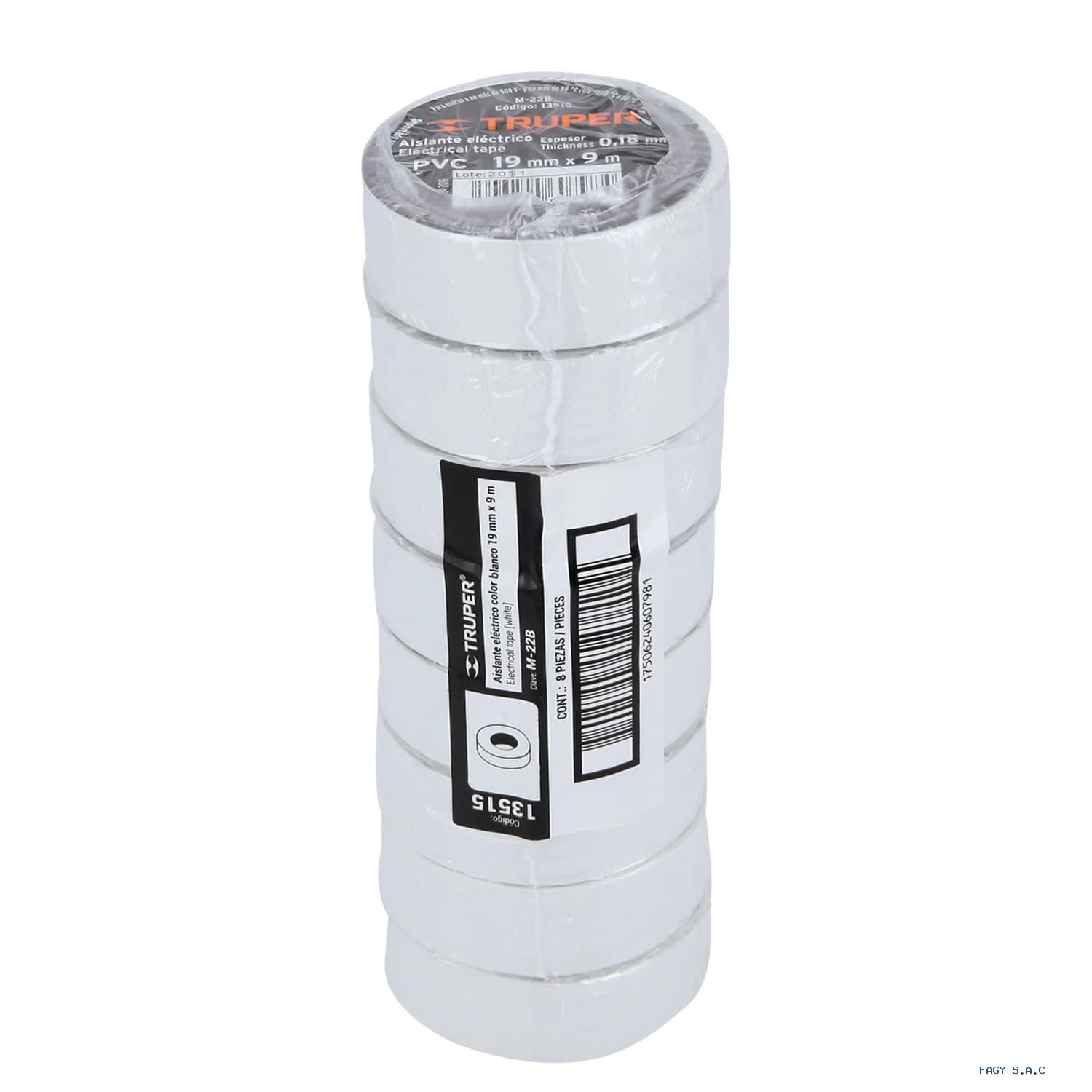 Cinta de aislar de 9 m x 19 mm blanca Truper 13515 - Truper