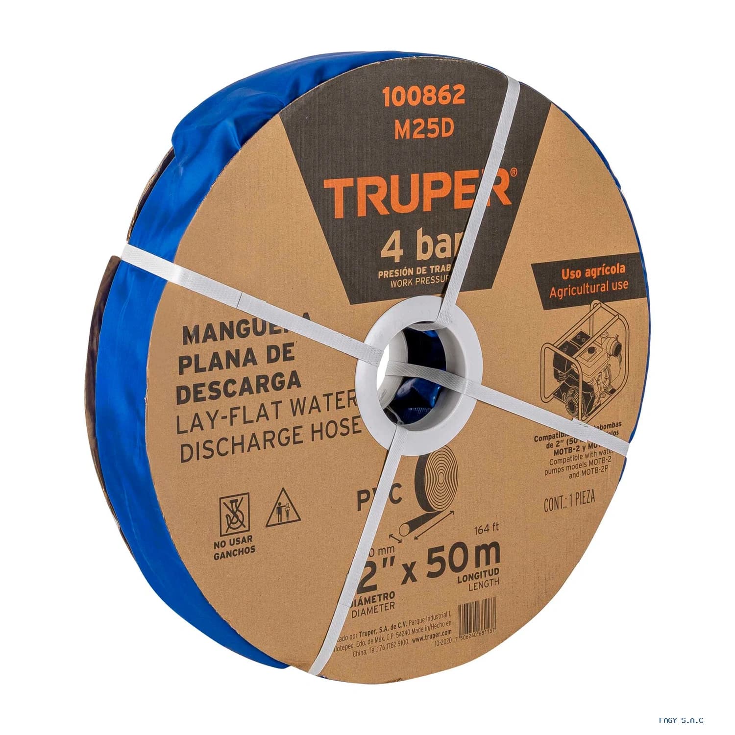 Rollo de manguera plana de 2" x 50m de descarga p/motobomba 100862