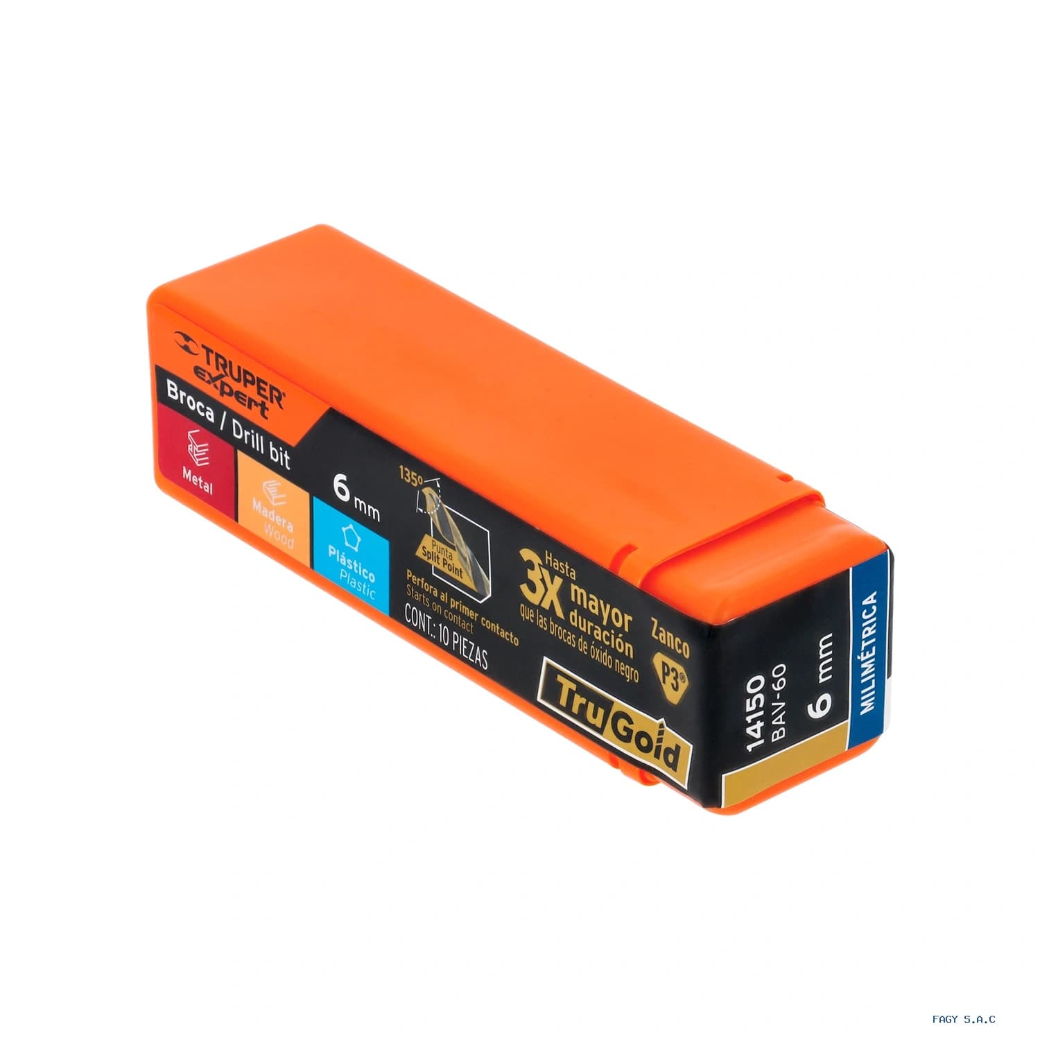 Broca HSS 6.0 mm Trugold para metal, Truper Expert 14150