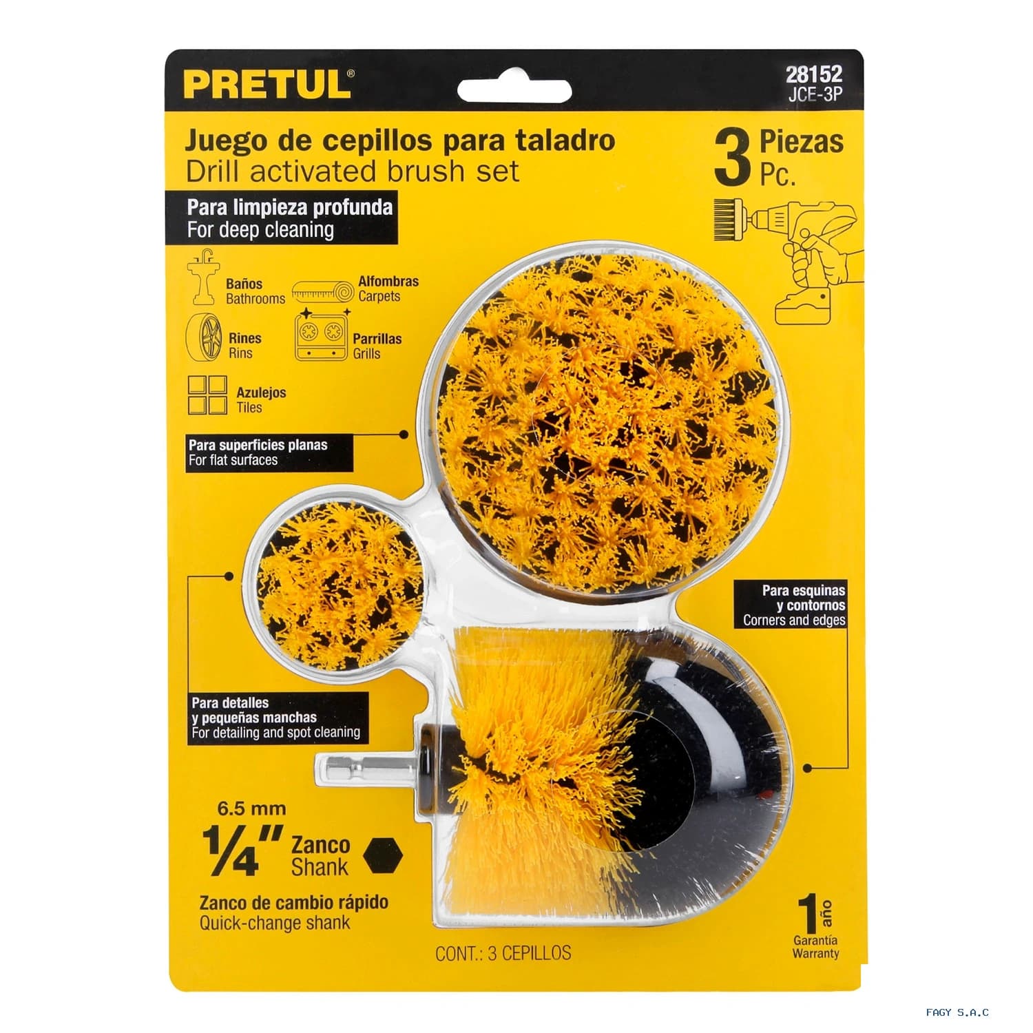Juego de 3 cepillos multiusos para taladro Pretul 28152 - Truper