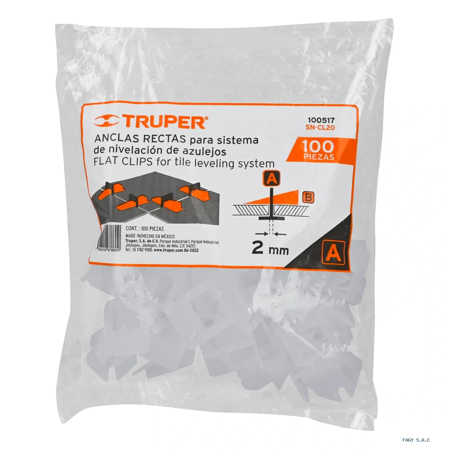 Bolsa con 100 anclas de 2 mm para nivelación de azulejos 100517 - Truper