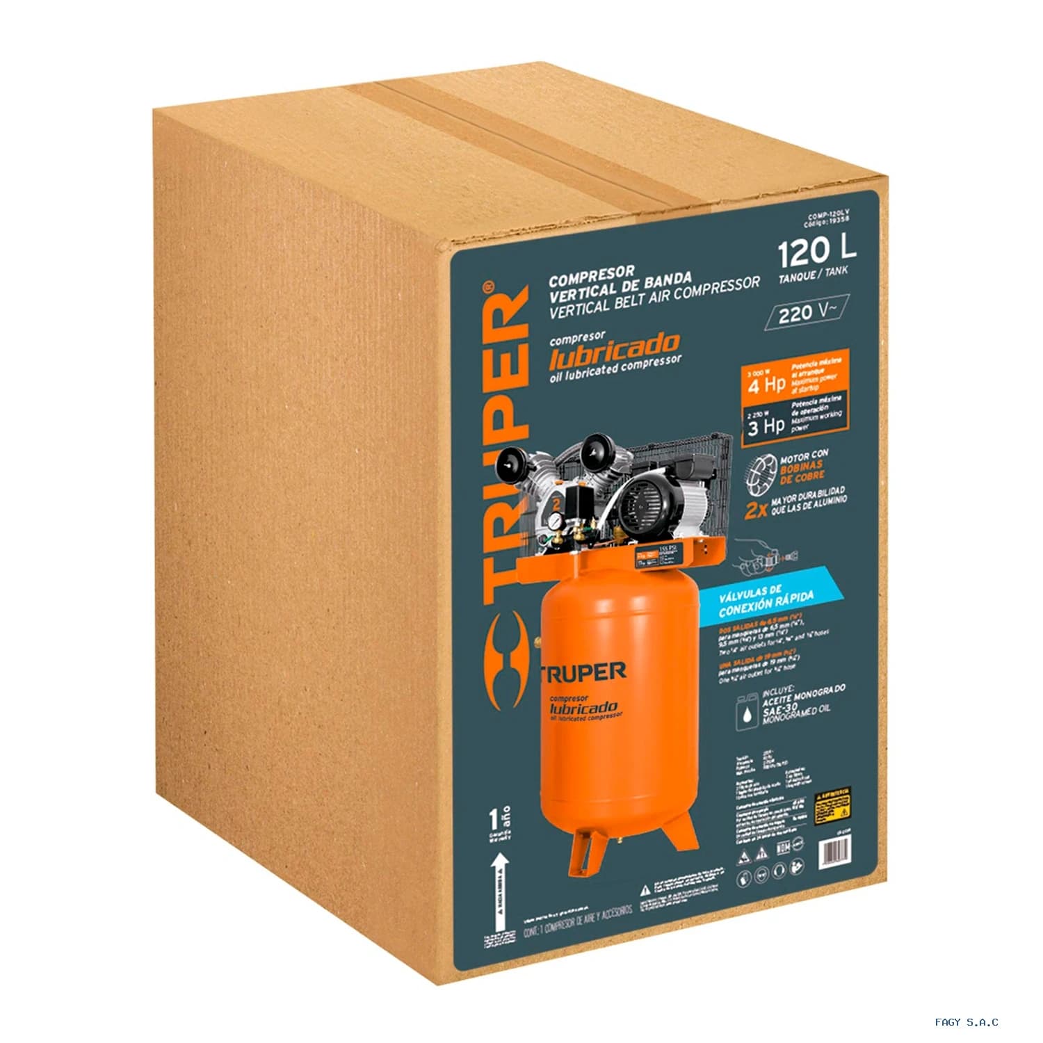 Compresor vertical 120 L, 4 HP (máx), 220 V, con clavija 102131