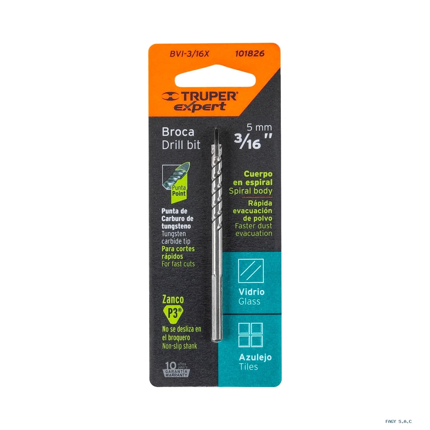 Broca para vidrio y azulejo 3/16", Truper Expert 101826