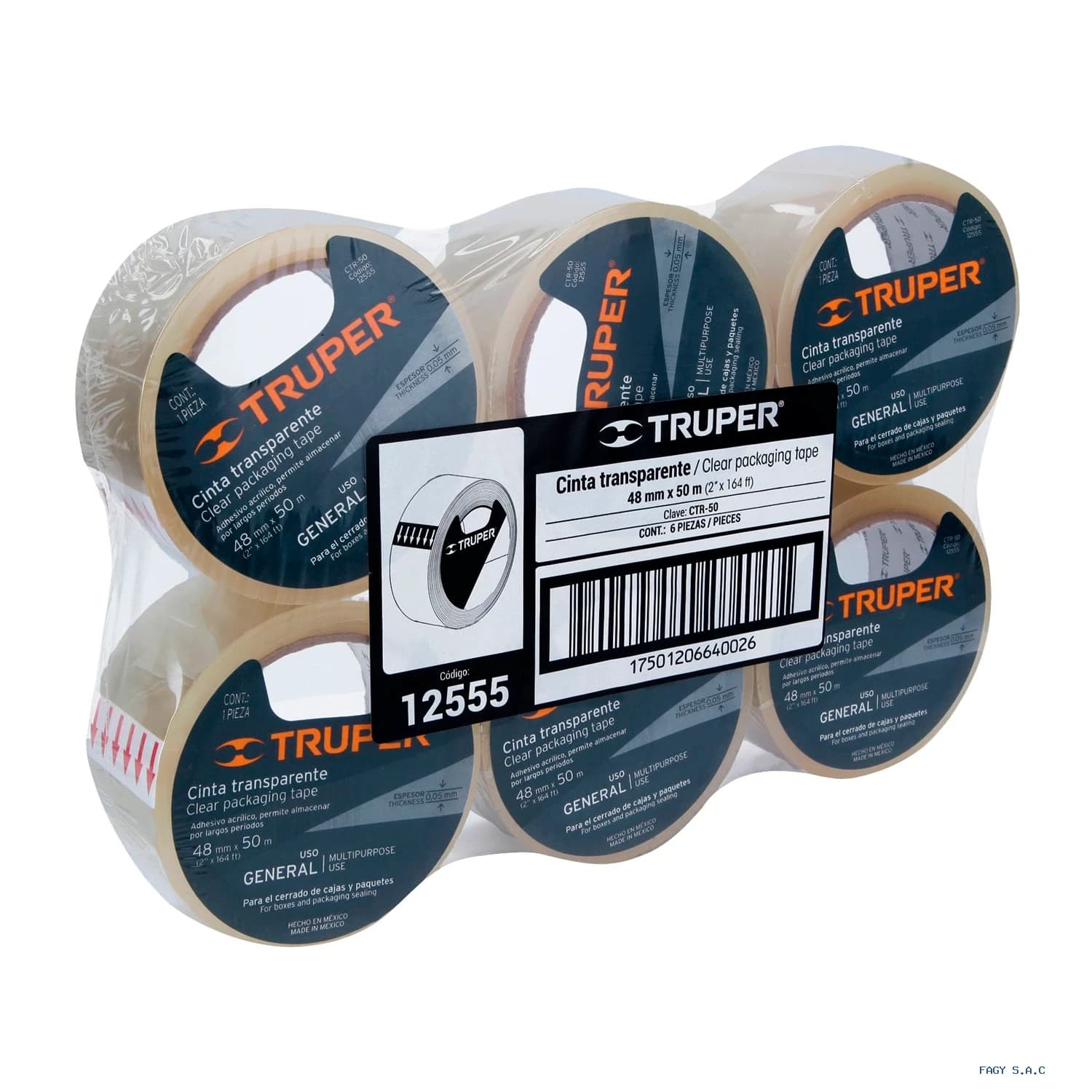 Cinta de empaque 48 mm x 50 m transparente Truper 12555 - Truper