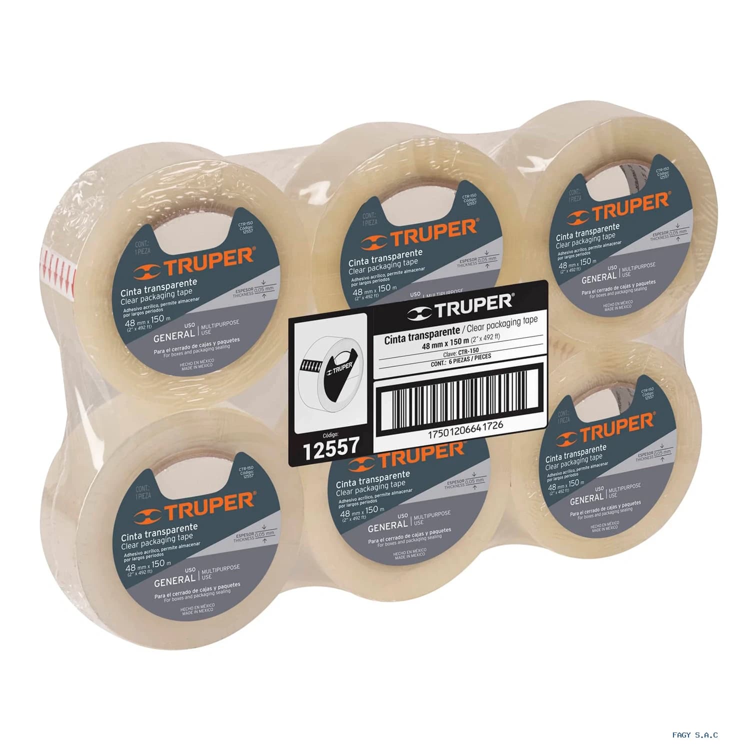 Cinta de empaque 48 mm x 150 m transparente Truper 12557 - Truper