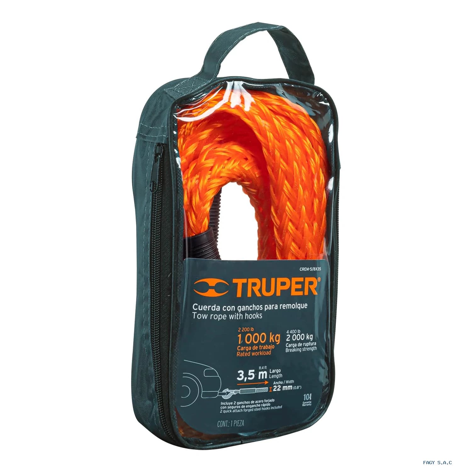 Cuerda con ganchos para remolque, 22 mm x 3.5 m, Truper 18345