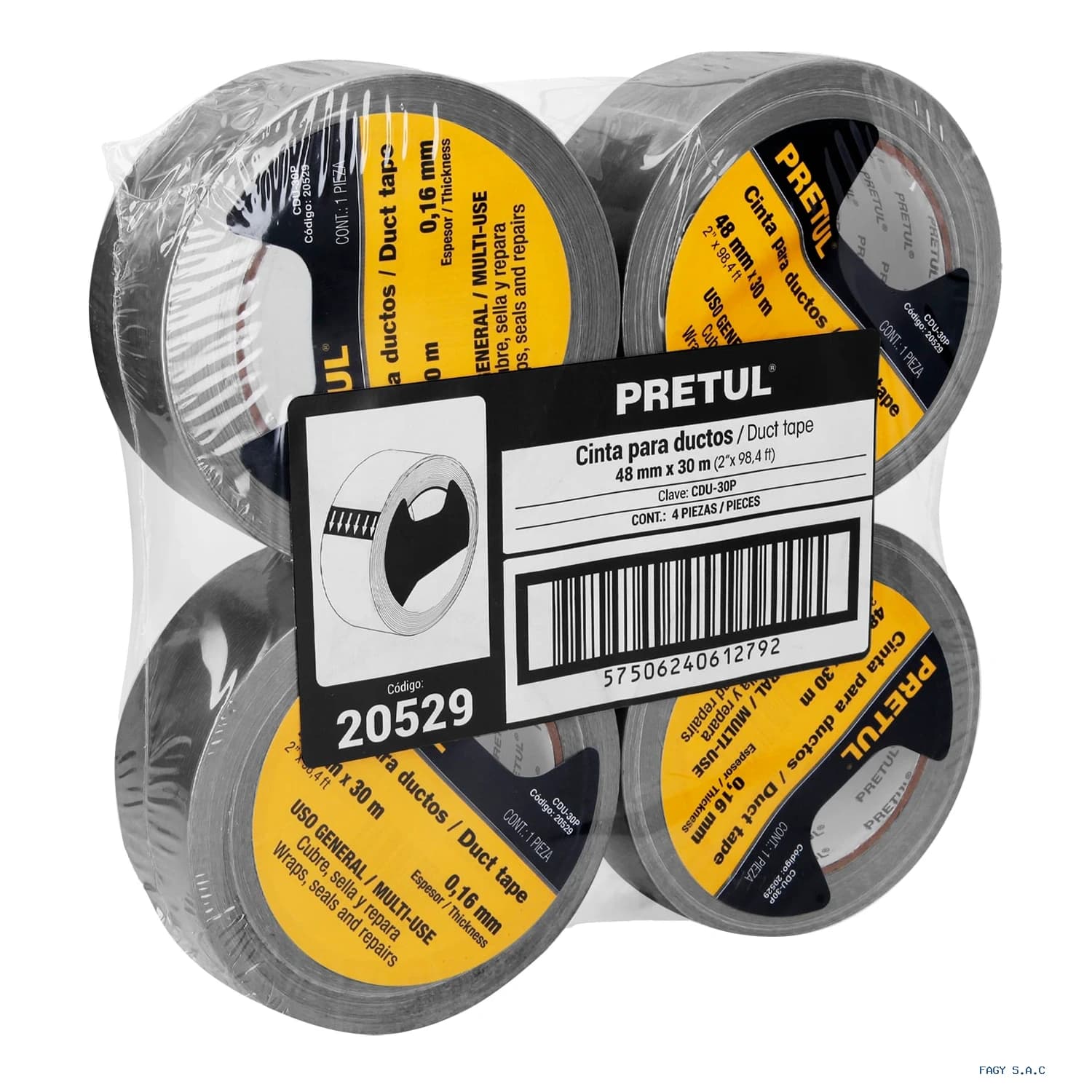 Cinta de 30 m para ducto espesor 0.16 mm Pretul 20529 - Truper