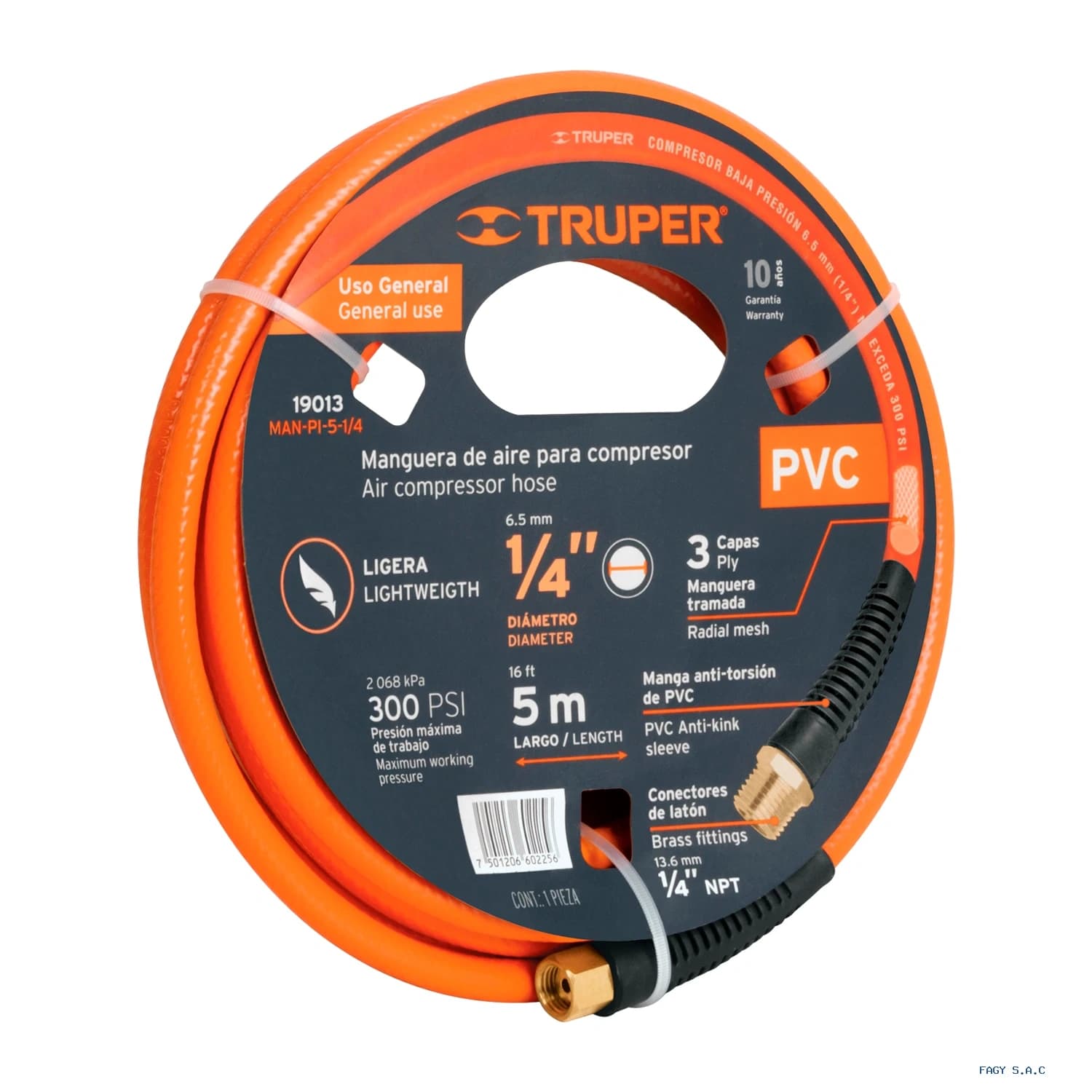 Manguera para compresor de PVC 5m x 1/4″ Truper 19013 - Truper