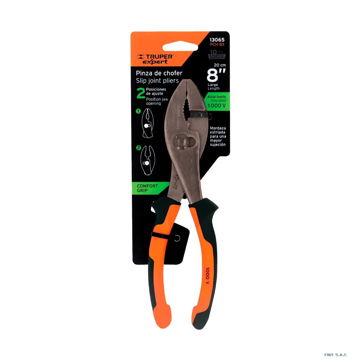 Alicate pinzas de chofer 8" mango Comfort Grip, Truper Expert 13065