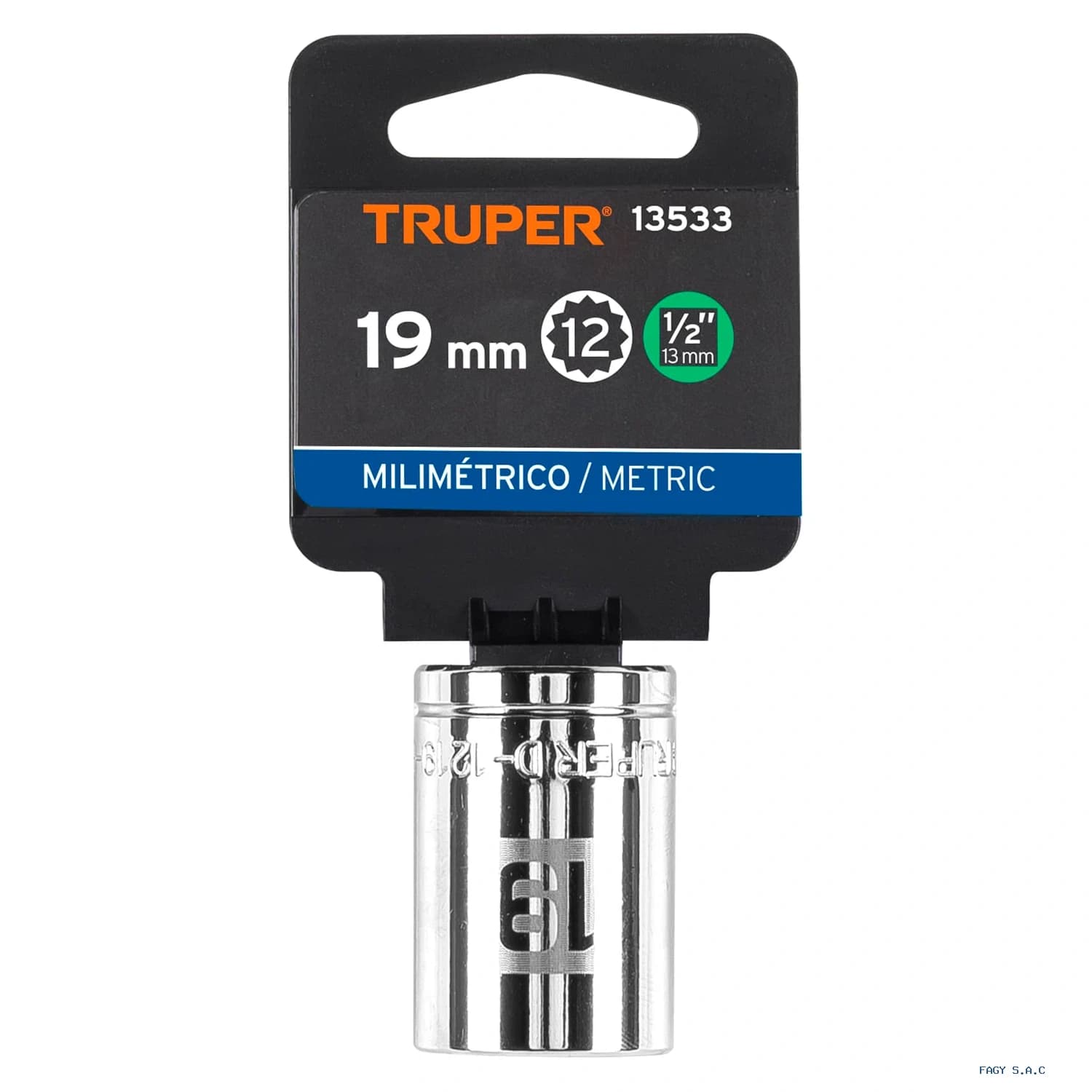 Dado de 19 mm, 12 puntas, cuadro 1/2", Truper 13533