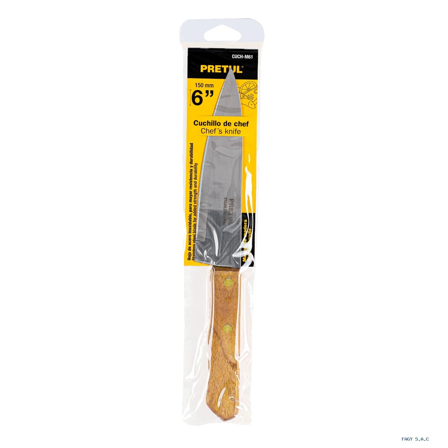Cuchillo de chef 6″ mango de madera Pretul 23080 - Truper