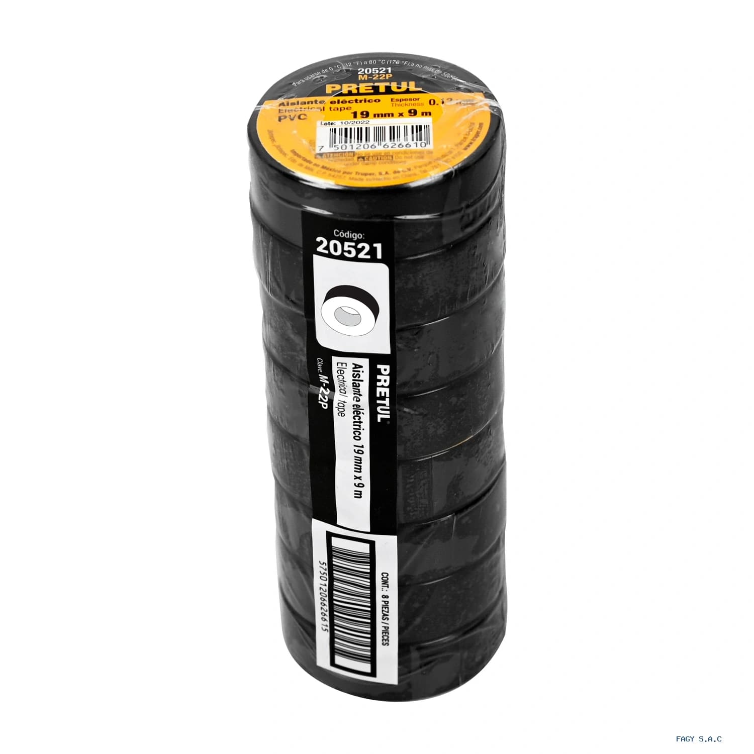 Cinta de aislar de 9 m x 19 mm negra Pretul 20521 - Truper