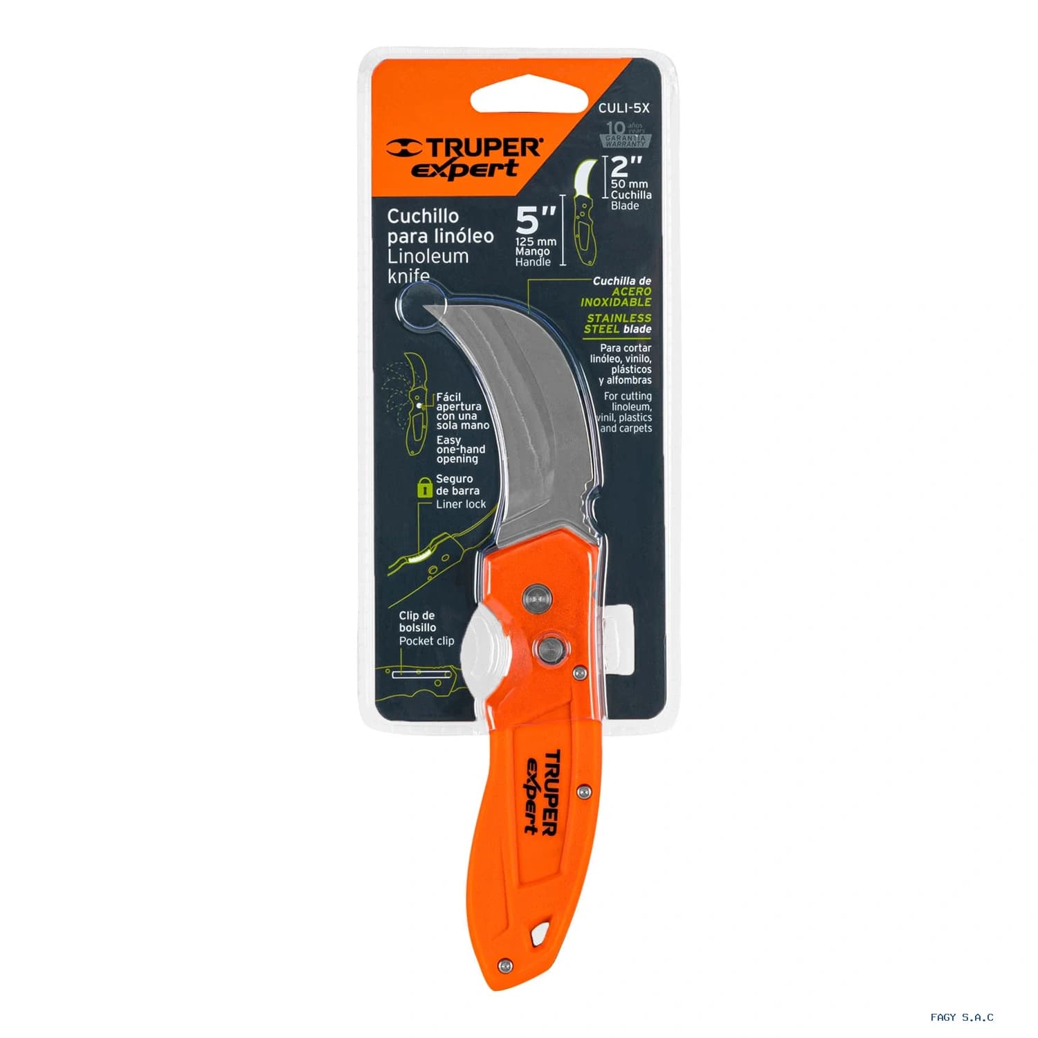 Cuchillo abatible 7 pulgadas con mango de nylon 12725 - Truper