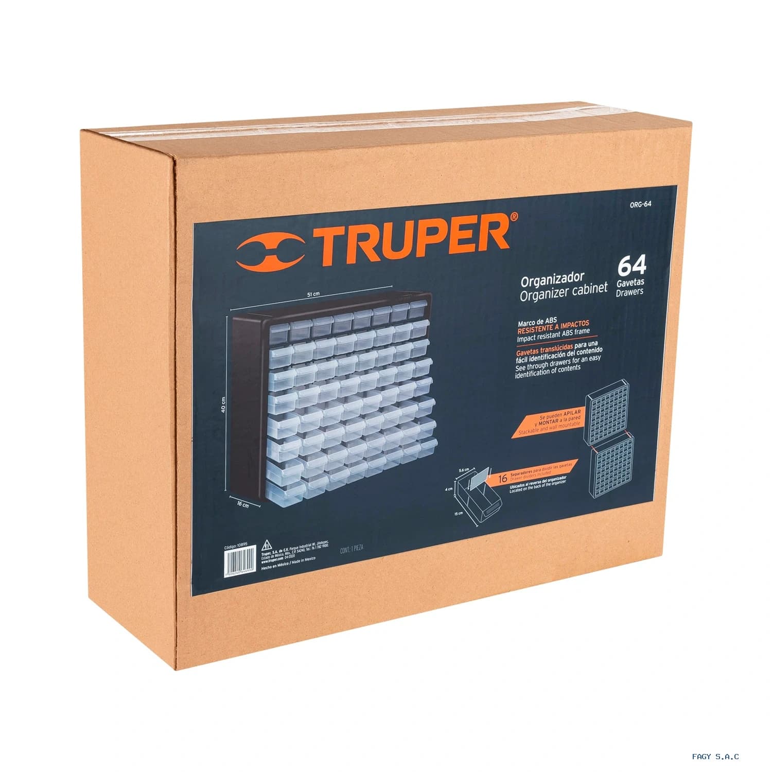 Organizador con 64 gavetas, Truper 10895
