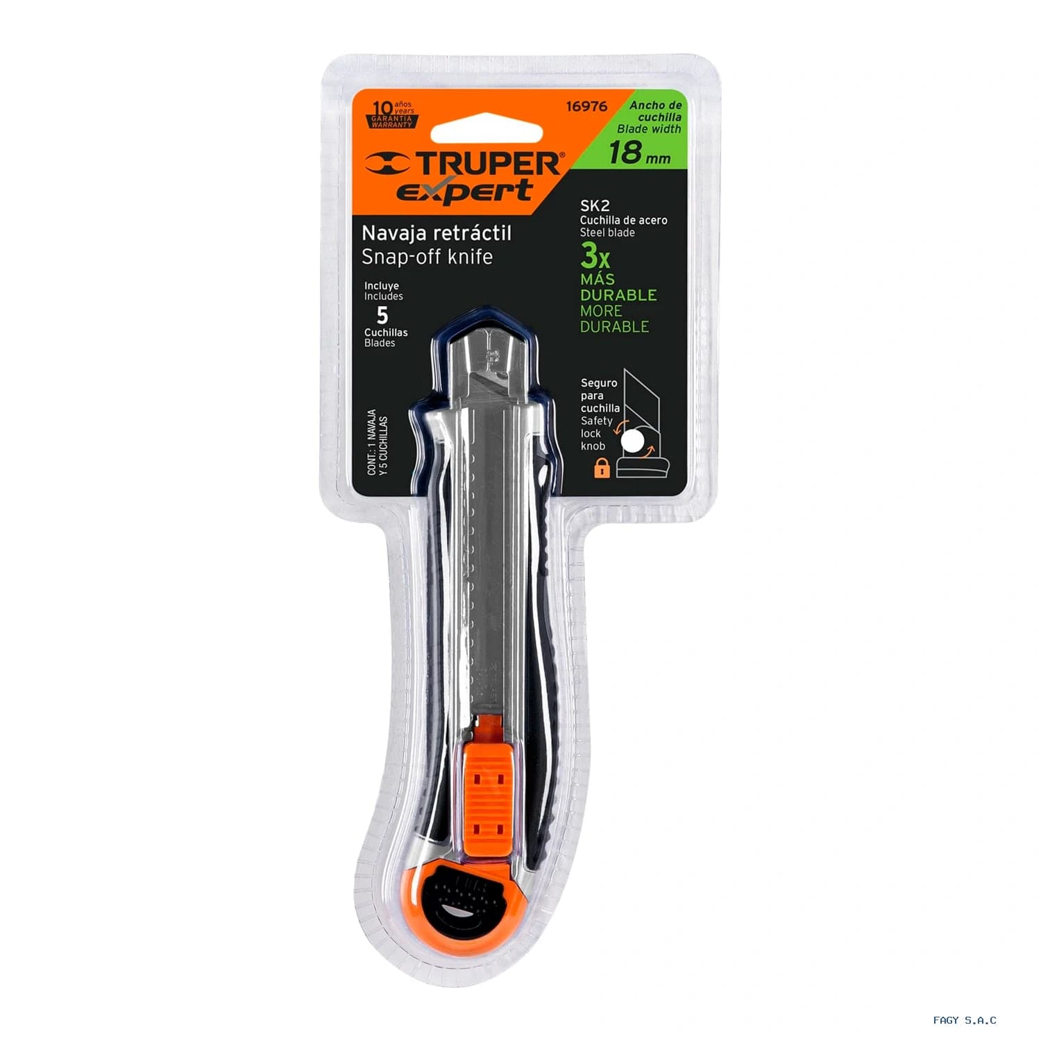 Cutter 18 mm trabajo pesado c/alma metálica y grip Expert 16976 - Truper