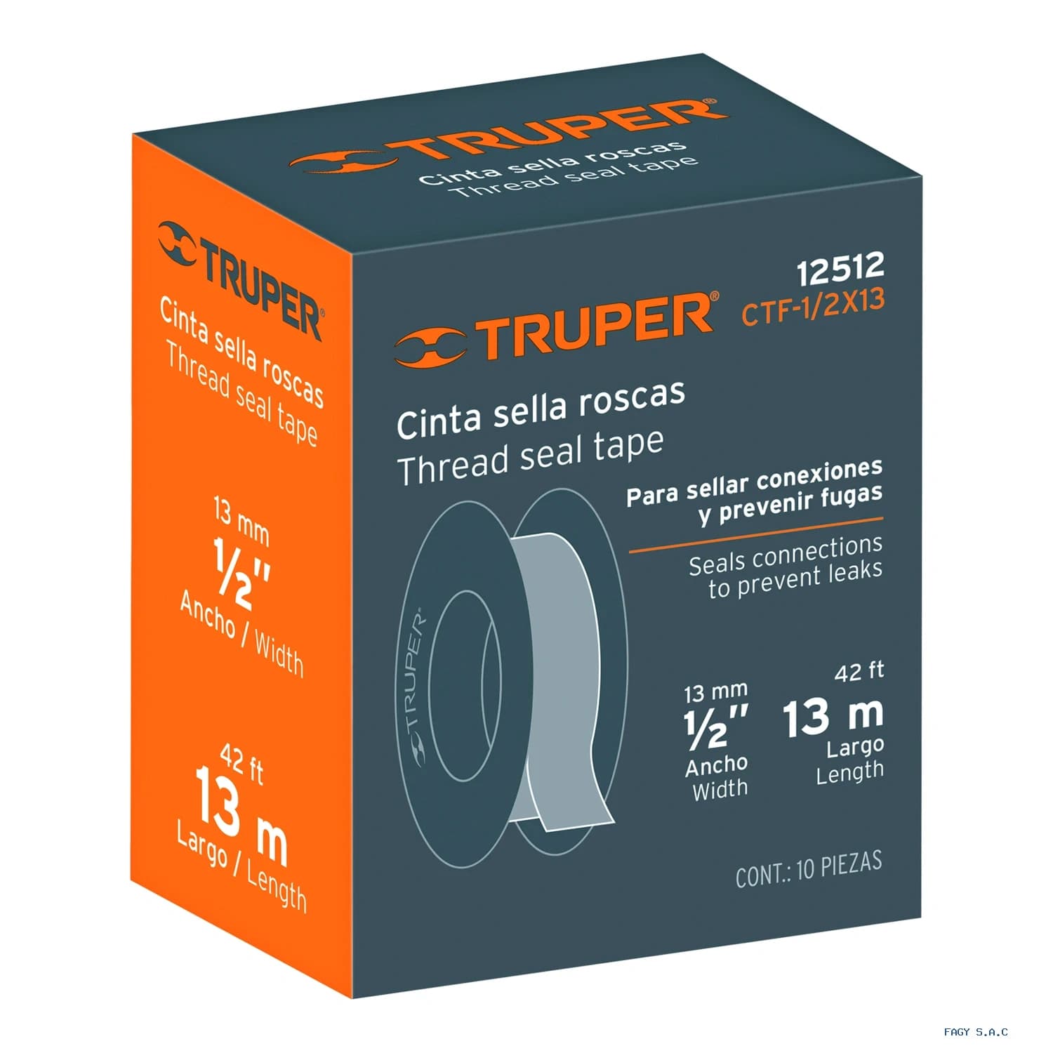 Cinta sella roscas 1/2″ x 13m uso general TRUPER 12512 - Truper