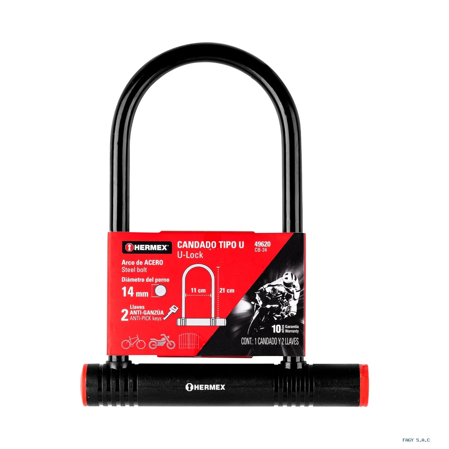 Candado rígido tipo U de 12mm Hermex 49620 - Hermex