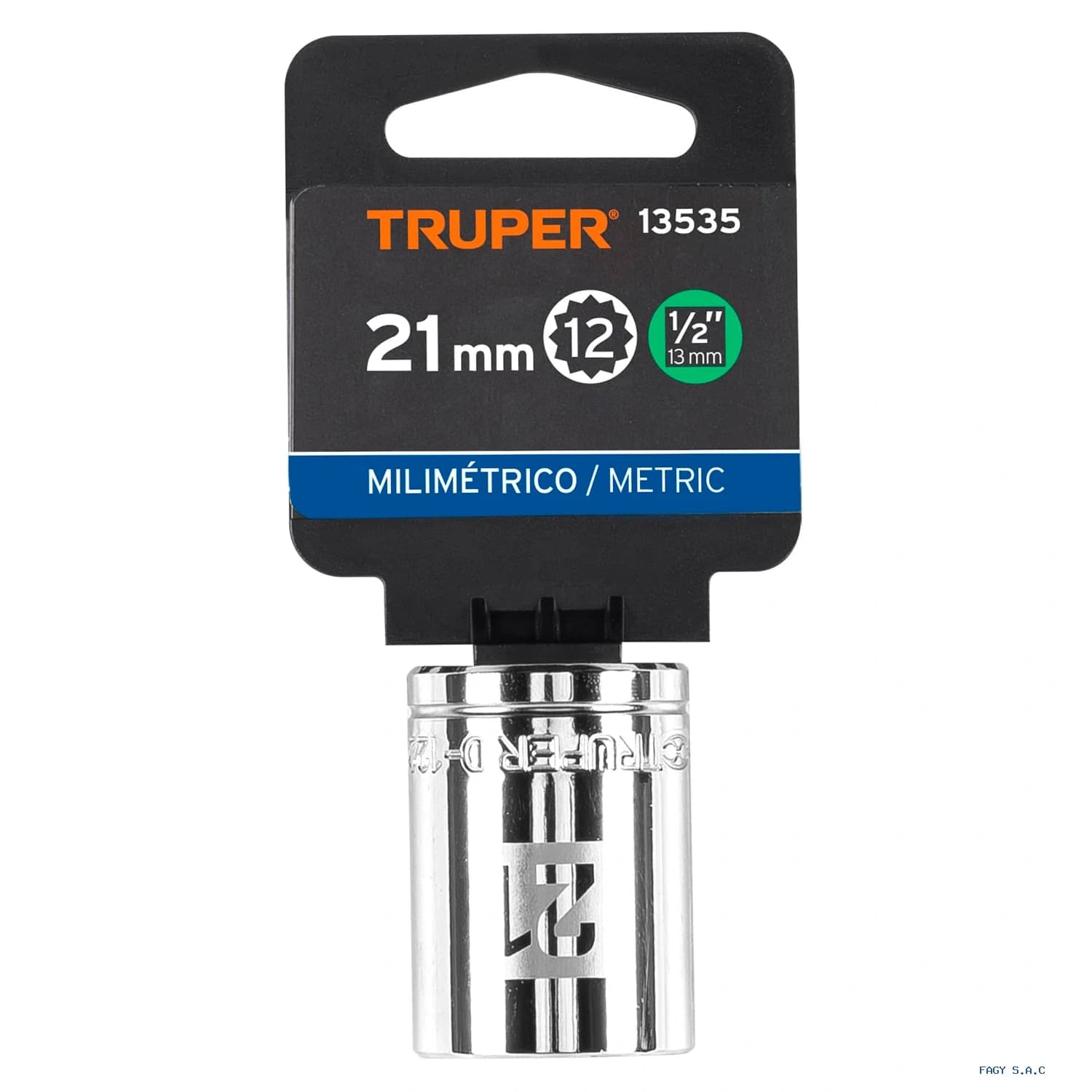 Dado de 21 mm, 12 puntas, cuadro 1/2", Truper 13535