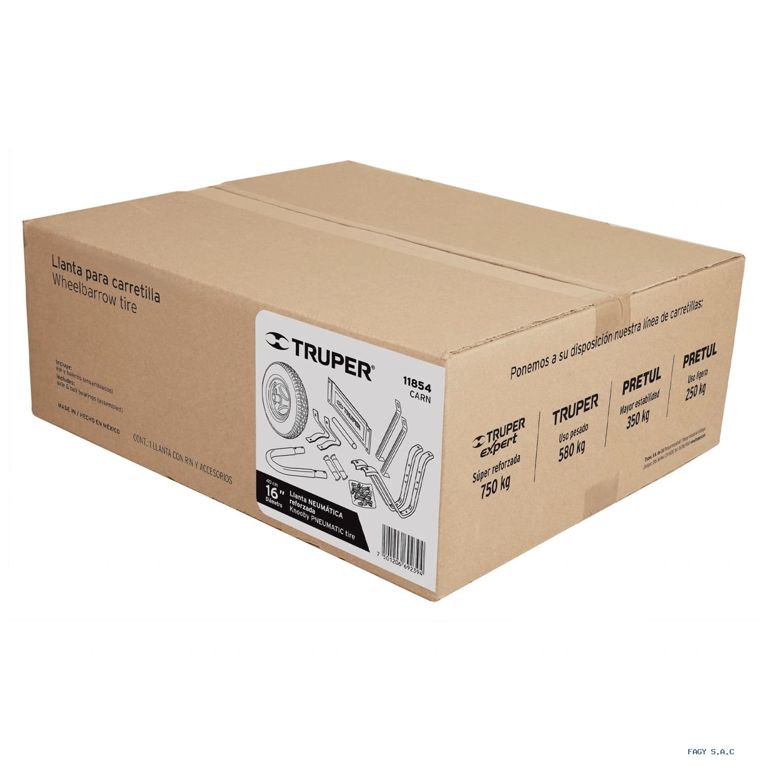 Caja c/llanta reforzada y acc. p/carretilla Truper 11854 - Truper