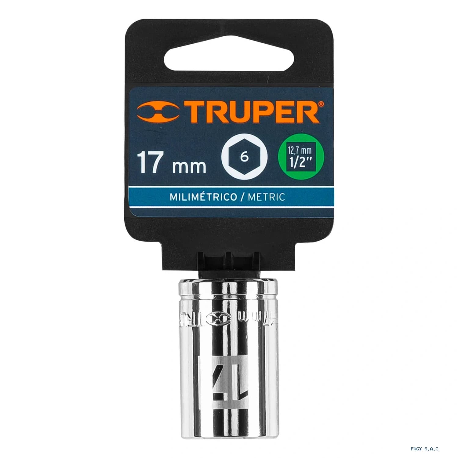 Dado de 17 mm, 6 puntas, cuadro 1/2", Truper 13267
