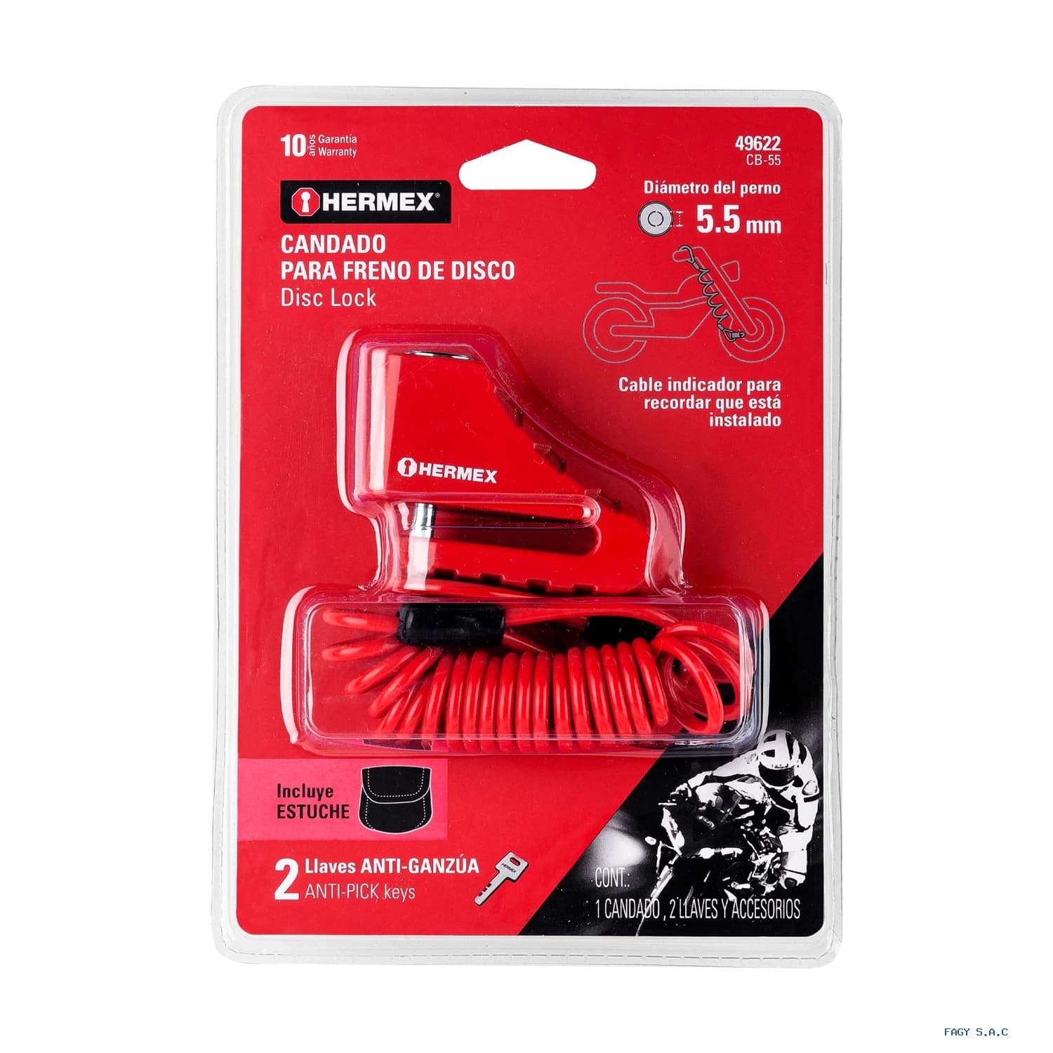 Candado para freno de disco motocicleta 5.5mm Hermex 49622 - Hermex