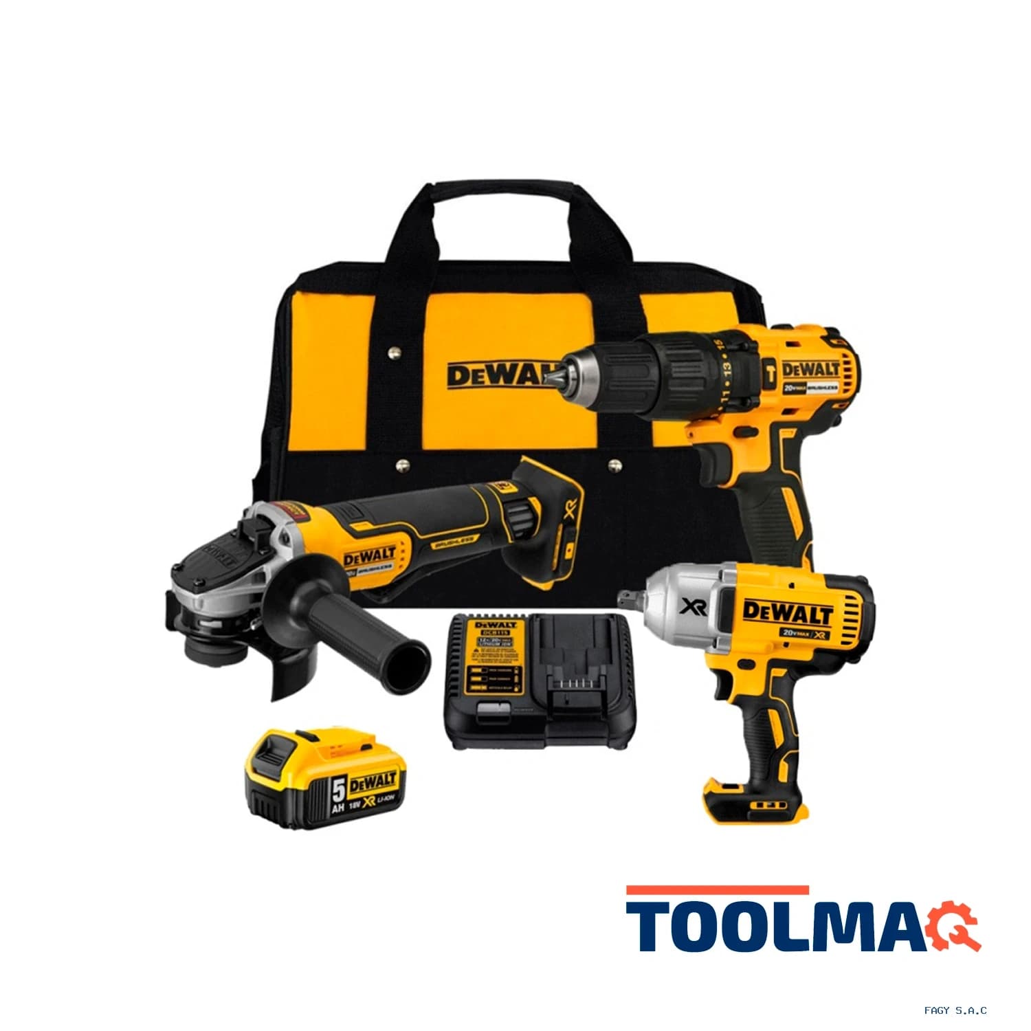 Taladro Perc 1/2" + Amoladora 4 1/2" + 1 Bat + Llave de Impacto 1/2" Dewalt DCK248P1-K12