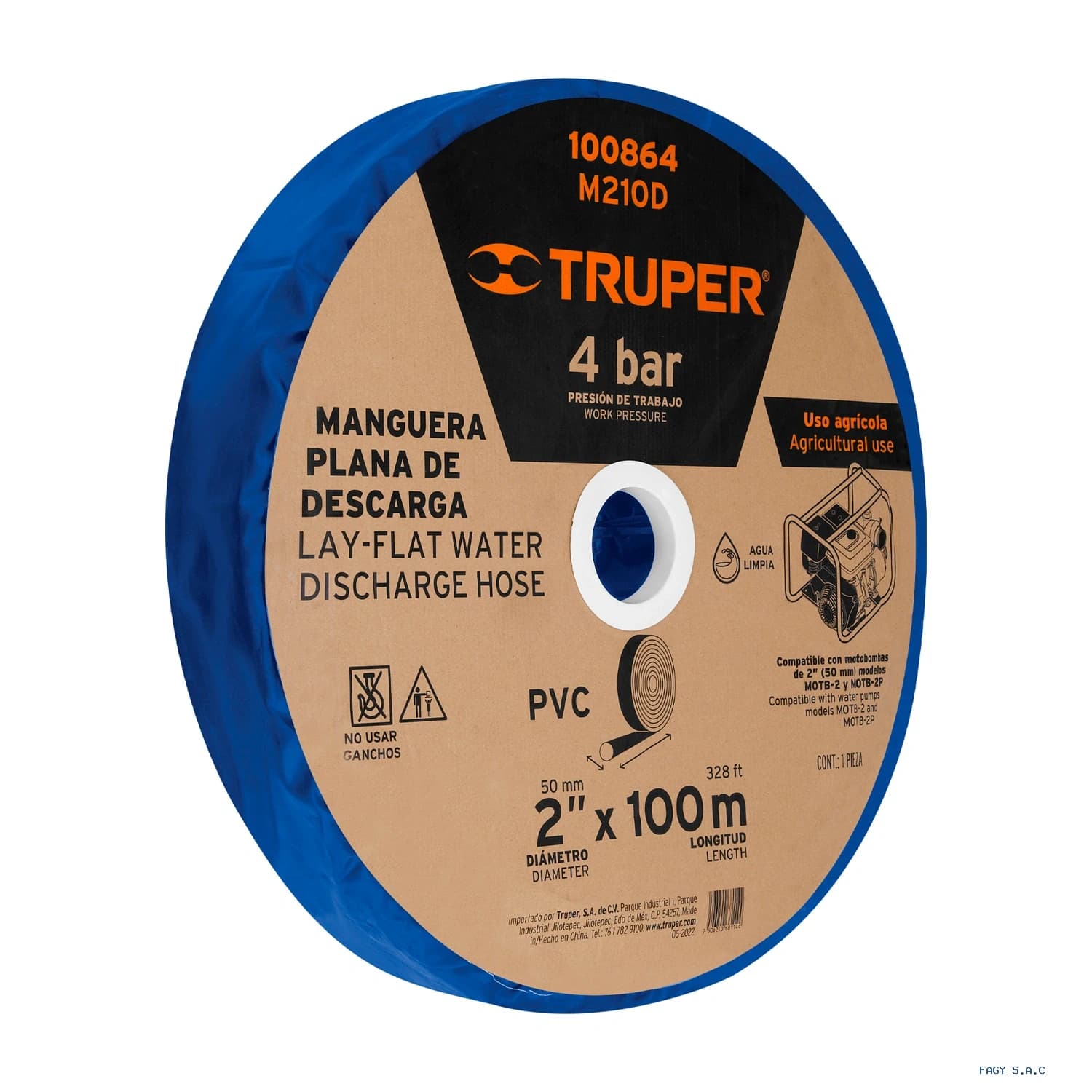 Rollo de manguera plana de 2" x 100m de descarga p/motobomba 100864