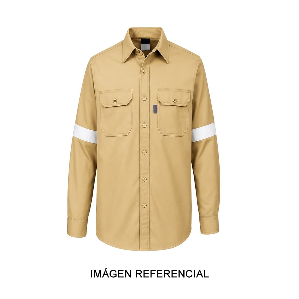 Camisa beige Ignífuga de 34 cal/cm² con cinta reflectiva - Producto Nacional
